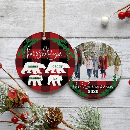 Plaid Bear Family of 3, 4, 5, 6 or 7 Christmas Ornament - FAMILY - 3 Family Members created by ORNAMENT SHOP
