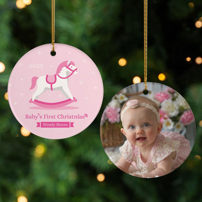 Rocking Horse Baby's First Christmas Ornament - DESIGN - Pink created by ORNAMENT SHOP