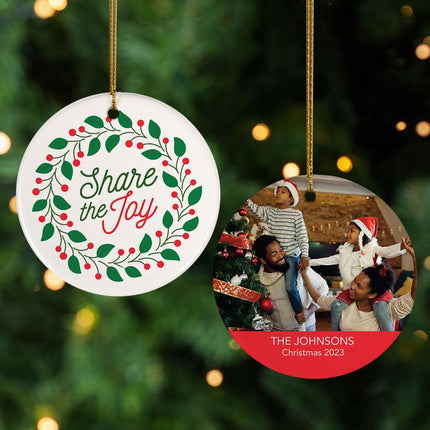Share the Joy Family Personalized Photo Ceramic Round Ornament created by ORNAMENT SHOP