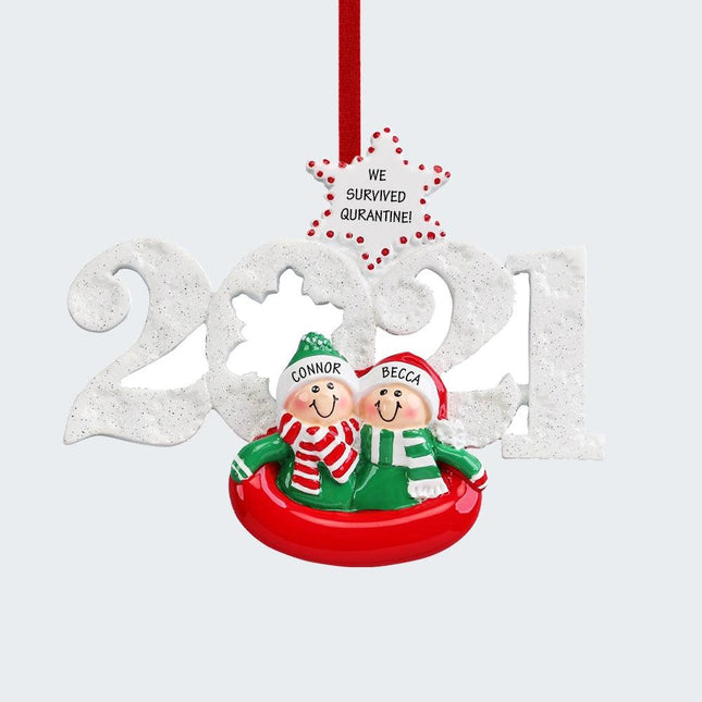 Sledding Couple Christmas Ornament created by RUDOLPH AND ME and designed by Ornament Shop