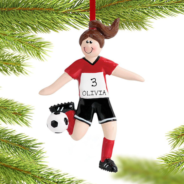 Soccer Girl Black Shorts Personalized Christmas Ornament - HAIR COLOR - Blonde created by RUDOLPH AND ME and designed by Ornament Shop