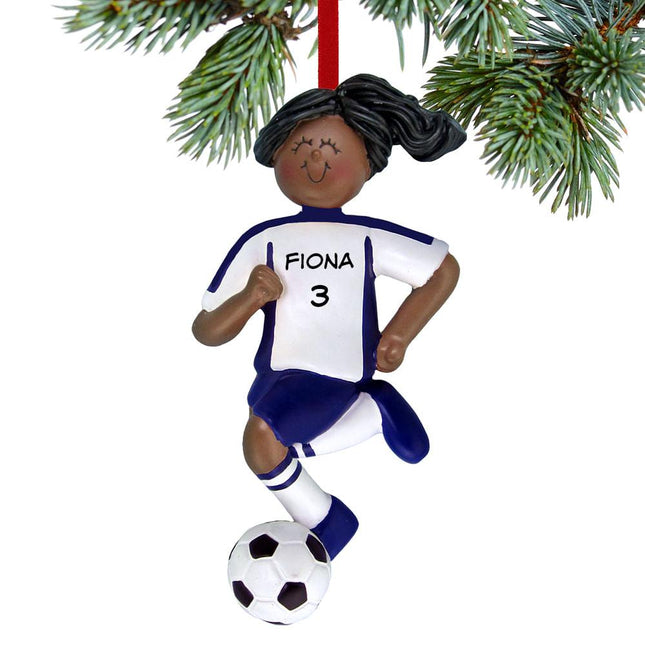 Soccer Girl With Uniform Personalized Ornament - Blue created by ORNAMENT SHOP