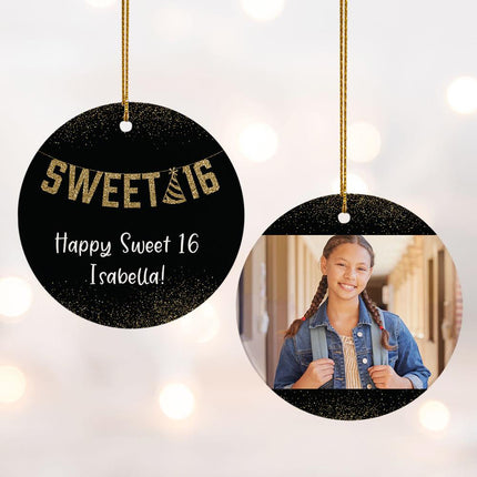 Sweet 16 Personalized Photo Ceramic Round Ornament - DESIGN - Black Background created by ORNAMENT SHOP