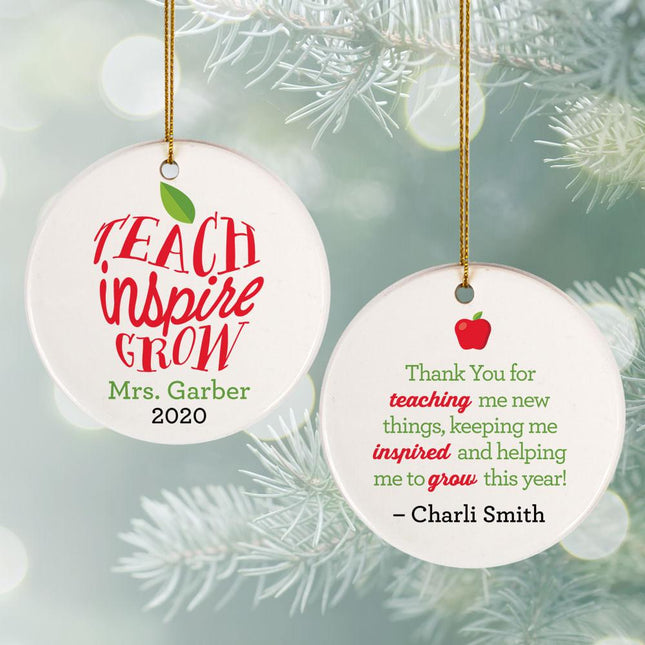 Teacher Appreciation Personalized Ceramic Round Ornament - DESIGN - Apple on White Background created by ORNAMENT SHOP