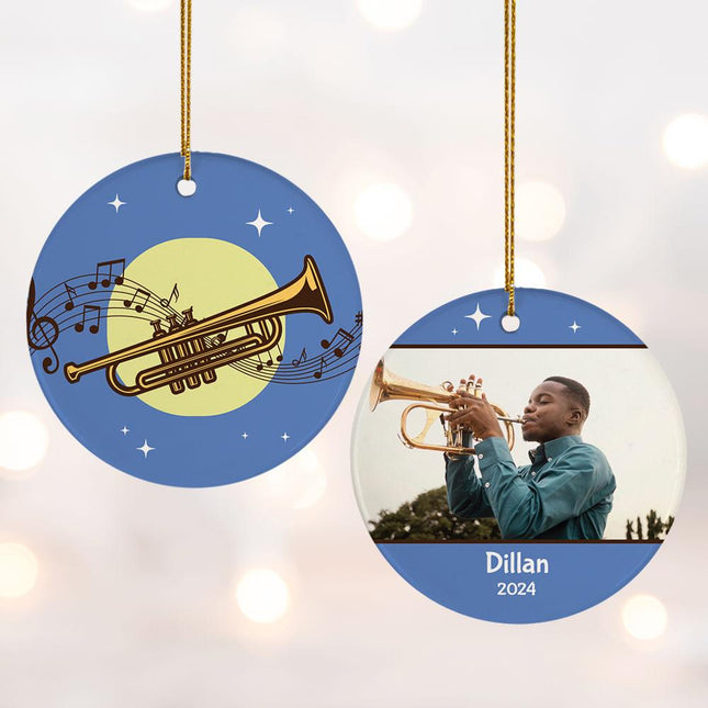 Trumpet Christmas Personalized Ceramic Round Ornament created by ORNAMENT SHOP