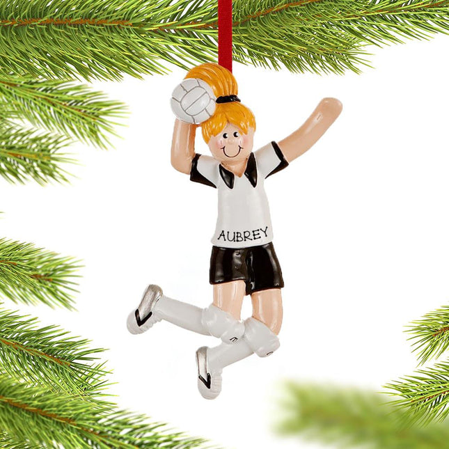 Volleyball Girl Spiking the Ball Christmas Ornament - HAIR COLOR - Blonde created by RUDOLPH AND ME and designed by Ornament Shop