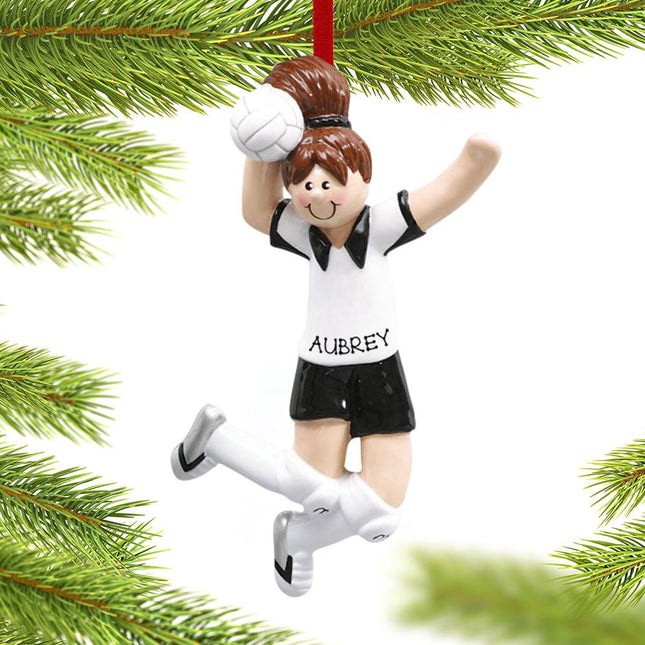 Volleyball Girl Spiking the Ball Christmas Ornament - HAIR COLOR - Brunette created by RUDOLPH AND ME and designed by Ornament Shop