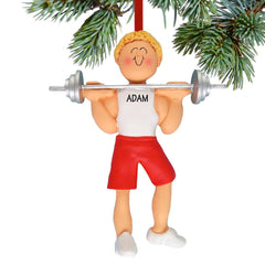 Weightlifter Male With A Barbell Personalized Christmas Ornament - HAIR COLOR - Blonde created by ORNAMENT SHOP