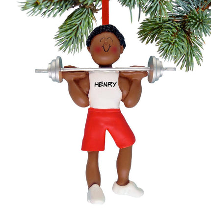 Weightlifter Male With A Barbell Personalized Christmas Ornament - HAIR COLOR - Black created by ORNAMENT SHOP