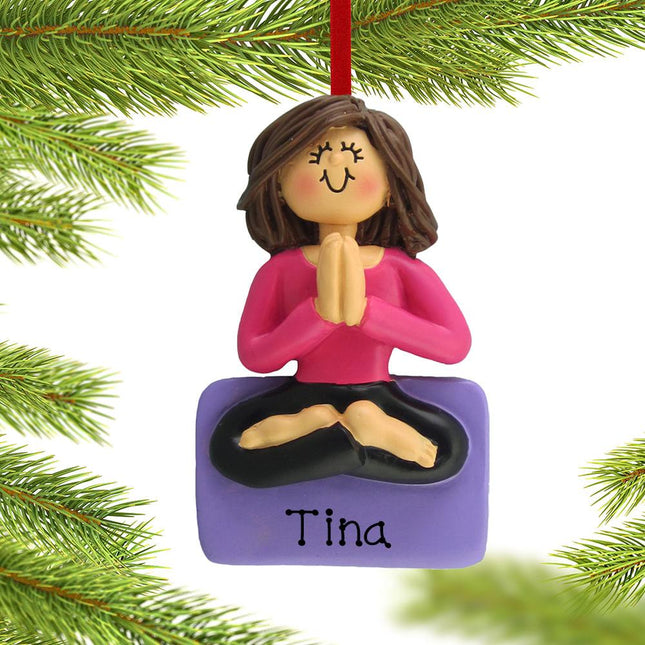 Yoga Personalized Christmas Ornament - HAIR COLOR - Brunette created by ORNAMENT SHOP