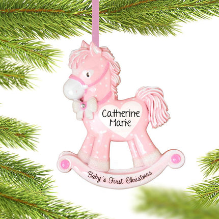 Pink Rocking Horse Baby's First Ornament created by ORNAMENT SHOP