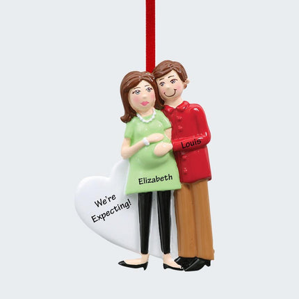 Pregnancy Couple Hugging Personalized Ornament - HAIR COLOR - Brunette / Brunette created by RUDOLPH AND ME and designed by Ornament Shop