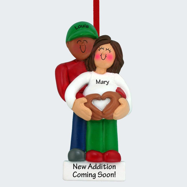 Pregnancy Couple with Heart Ornament - HAIR COLOR - Male Ethnic /Female Brunette created by ORNAMENT SHOP
