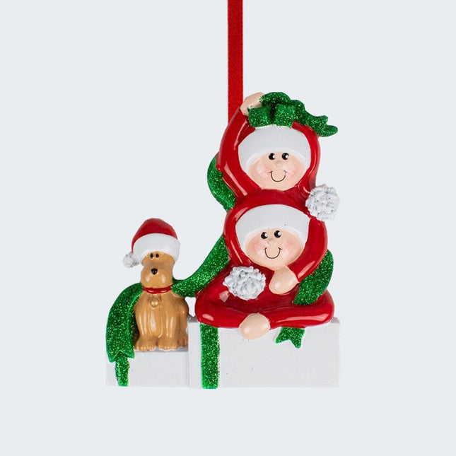 Present Couple With Dog Ornament created by RUDOLPH AND ME and designed by Ornament Shop