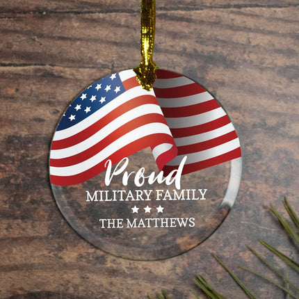Proud Military Family Personalized Glass Round Ornament created by ORNAMENT SHOP