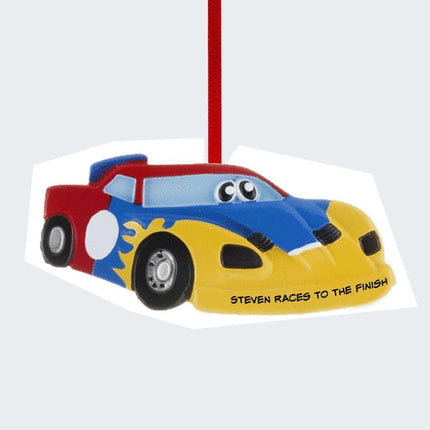 Race Car with Eyes Ornament created by RUDOLPH AND ME and designed by Ornament Shop