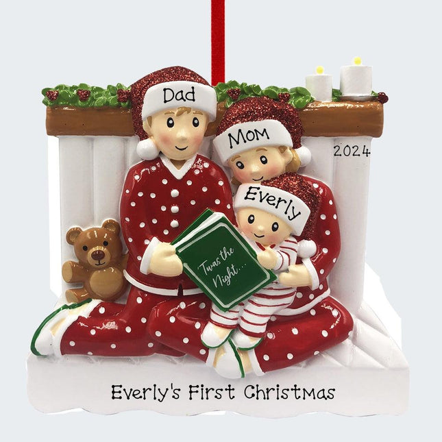 Reading in Bed Family Personalized Ornament - 3, 4, 5, 6 Family Members - FAMILY - 3 Family Members created by ORNAMENT SHOP