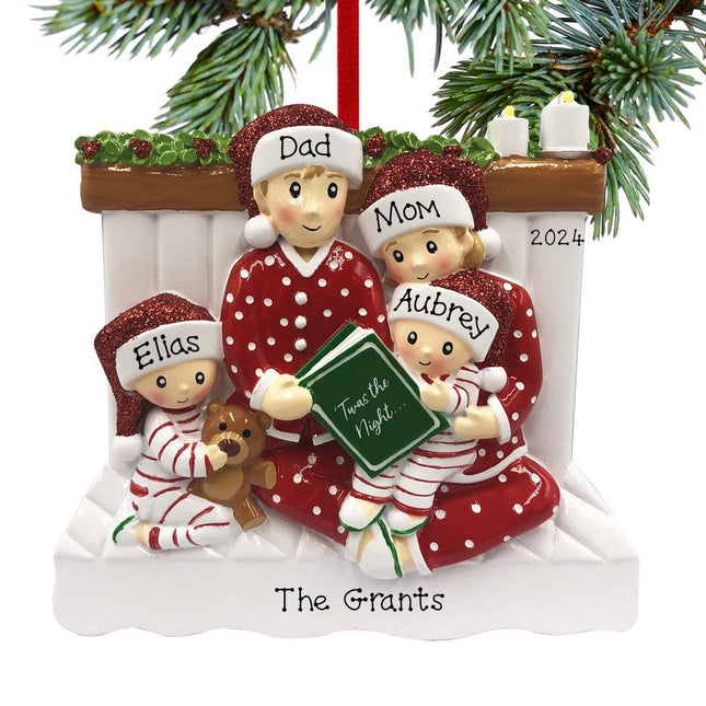 Reading in Bed Family Personalized Ornament - 3, 4, 5, 6 Family Members - FAMILY - 4 Family Members created by ORNAMENT SHOP