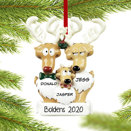 Reindeer Family Personalized Ornament - 2, 3, 4, 5, 6, 7 Family Members - FAMILY - 3 Family Members created by RUDOLPH AND ME and designed by Ornament Shop