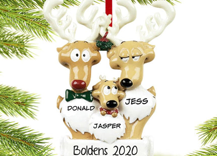 Reindeer Family Personalized Ornament - 2, 3, 4, 5, 6, 7 Family Members