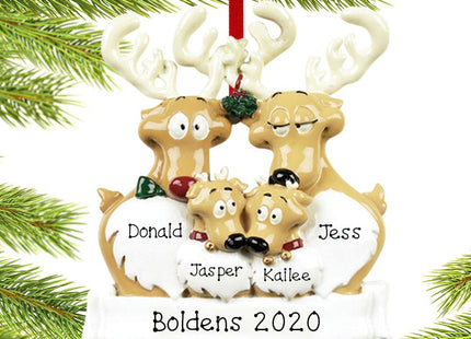 Reindeer Family Personalized Ornament - 2, 3, 4, 5, 6, 7 Family Members