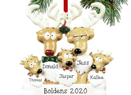 Reindeer Family Personalized Ornament - 2, 3, 4, 5, 6, 7 Family Members