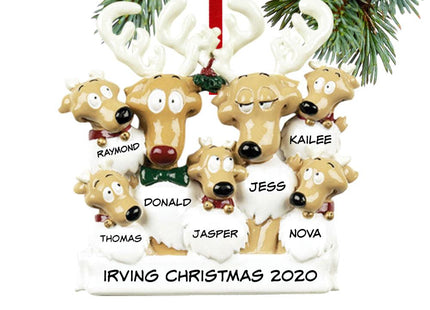Reindeer Family Personalized Ornament - 2, 3, 4, 5, 6, 7 Family Members