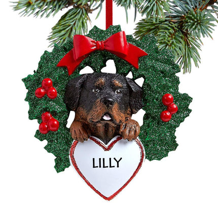 Rottweiler Dog with Wreath Ornament created by RUDOLPH AND ME and designed by Ornament Shop