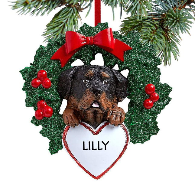 Rottweiler Dog with Wreath Ornament created by RUDOLPH AND ME and designed by Ornament Shop