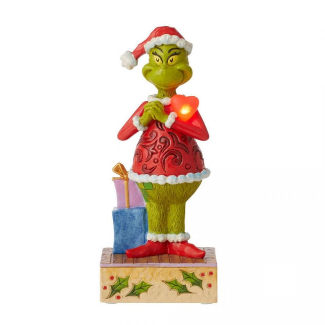 Grinch by Jim Shore Happy Grinch with Blinking Heart Figurine Custom Ornament | Enesco Xmas Ornament