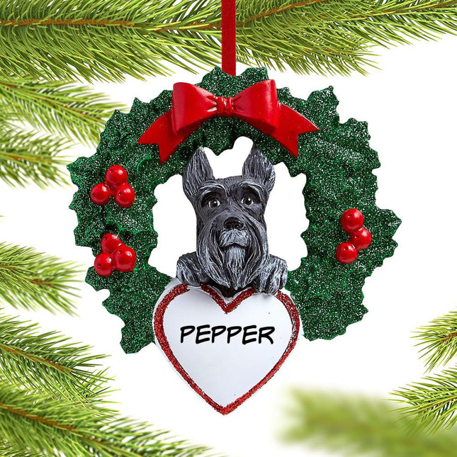 Schnauzer Dog with Wreath Ornament created by RUDOLPH AND ME and designed by Ornament Shop