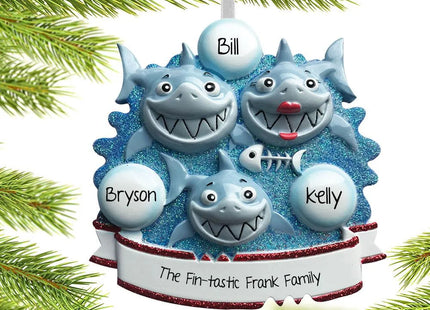 Shark Family Personalization Ornament - 3, 4, 5 Family Members