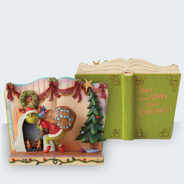 Sneaky Grinch Stealing Presents Storybook Tabletop Ornament created by JIM SHORE and designed by Ornament Shop