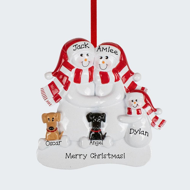 Snowman Family With A Brown And Black Dog Personalized Ornament - FAMILY - 3 Family Members created by RUDOLPH AND ME and designed by Ornament Shop