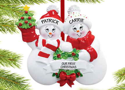 Snowmen with Banner Couple Ornament
