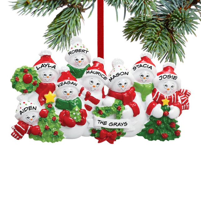 Snowmen with Banner Family of 8 Ornament
