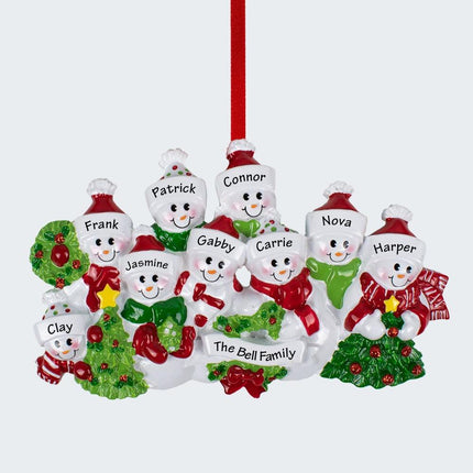 Snowmen with Banner Family of 9 Ornament