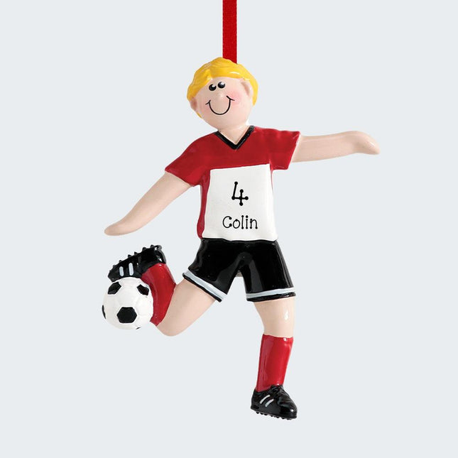 Soccer Boy Kicking The Ball Personalized Ornament created by RUDOLPH AND ME and designed by Ornament Shop