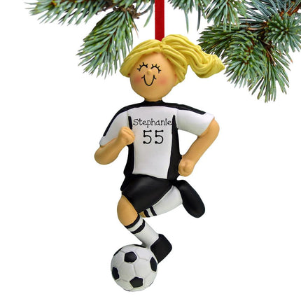 Soccer Girls With Uniform Personalized Ornament - GENDER & HAIR COLOR - Blonde / Black created by ORNAMENT CENTRAL and designed by Ornament Shop