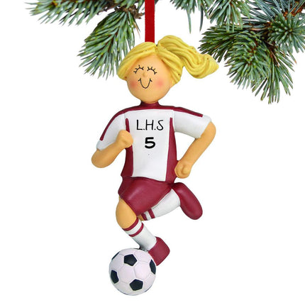Soccer Girls With Uniform Personalized Ornament - GENDER & HAIR COLOR - Blonde /Red created by ORNAMENT CENTRAL and designed by Ornament Shop