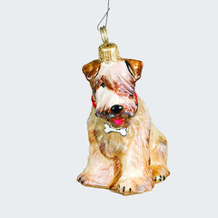 Soft Coated Wheaten Terrier with Dog Bone Collar Glass Christmas Ornament created by JOY TO THE WORLD and designed by Ornament Shop