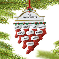 Stockings Hanging From Mantel Family Personalized Christmas Ornament - 3, 4, 7, 8, 9, 10 - FAMILY - 10 Family Members created by RUDOLPH AND ME and designed by Ornament Shop
