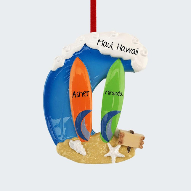 Surfboard Couple Ornament created by RUDOLPH AND ME and designed by Ornament Shop