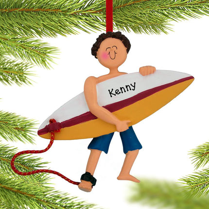 Surfer Personalized Ornament - Male or Female - GENDER & HAIR COLOR - Brunette Male created by ORNAMENT SHOP