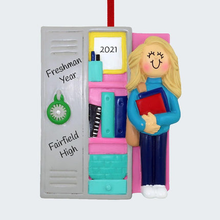 Teen at Locker Personalized Ornament - GENDER & HAIR COLOR - Girl / Blonde created by ORNAMENT SHOP
