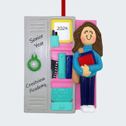 Teen at Locker Personalized Ornament - GENDER & HAIR COLOR - Girl / Brunette created by ORNAMENT SHOP