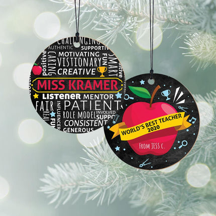 The World's Best Teacher Word Cloud Personalized Wood Ornament created by ORNAMENT SHOP