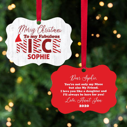 "To My Fabulous Niece" With Message Personalized Christmas Ornament