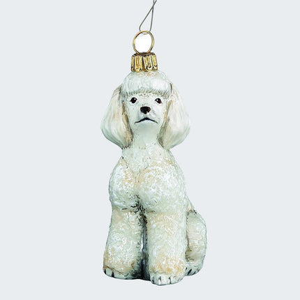 Toy Poodle White Glass Christmas Ornament created by JOY TO THE WORLD and designed by Ornament Shop