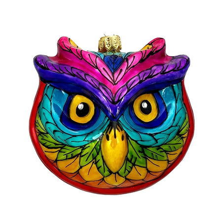 Rainbow Owl Hand-Painted Glass Ornament